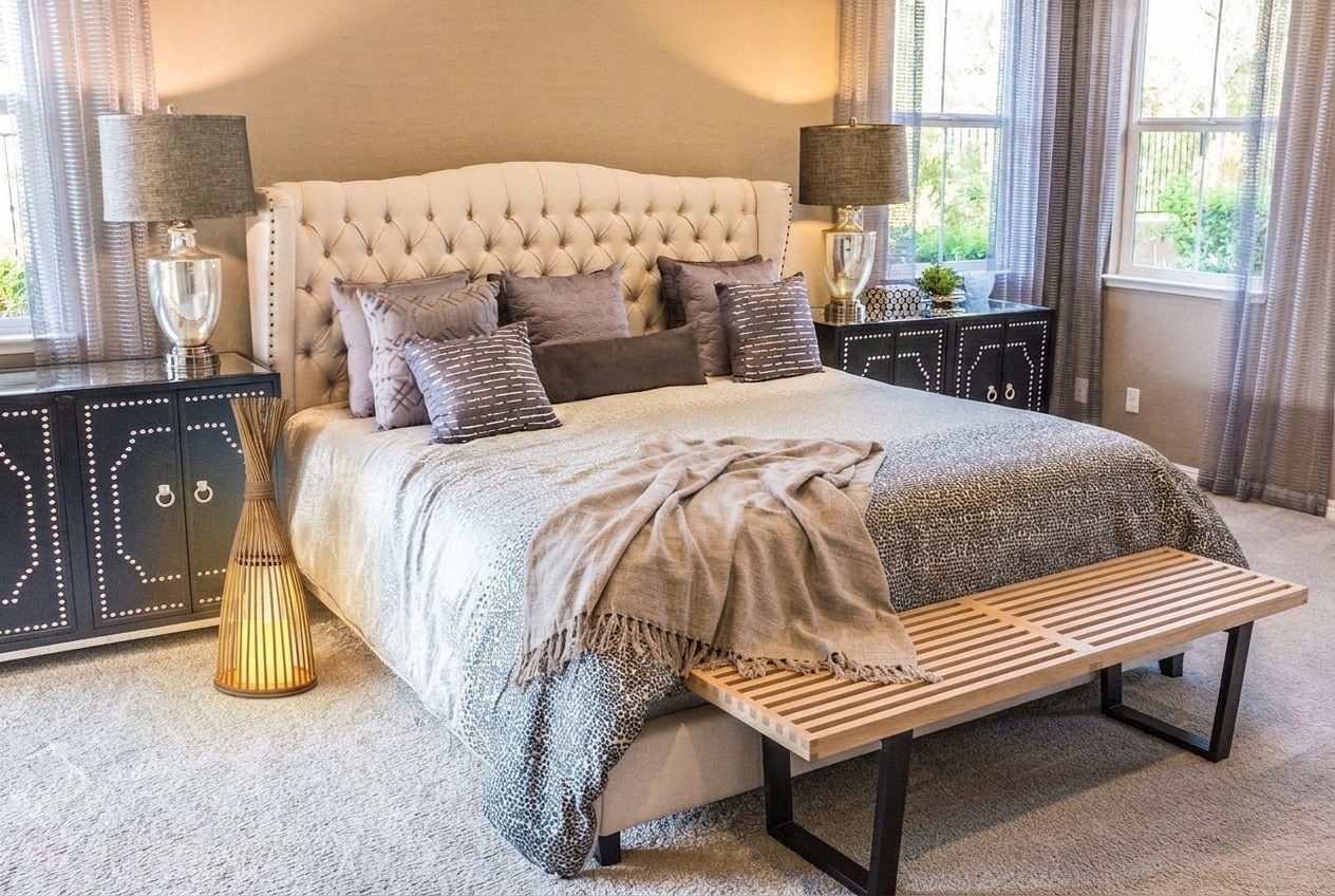 Bedroom after — Japandi redesign with real products