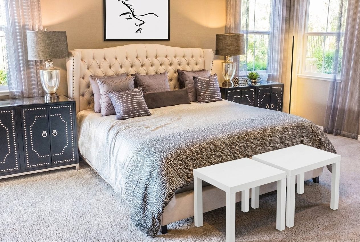 Bedroom after — Minimalist redesign with real products
