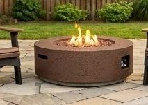 SUNBURY Outdoor Travertine Fire Pit Table, 42 inches Round Propane Gas Patio Fire Table 50,000 BTU Concrete Travertine Design, Circular Base