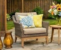 Christopher Knight Home Outdoor Wooden Club Chair Set of 2, Patio Balcony Lounge Chairs, Wicker Backrest Accent Chair, Garden Armchair Set,