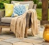 CREVENT Farmhouse Knit Throw Blanket for Couch Sofa Chair Bed Home Decoration, Soft Warm Cozy Light Weight (50''X60'' Cream/White)
