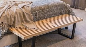 Japandi Style Oak Slatted Coffee Table Black Metal Legs