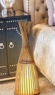 Vintiquewise Hand-Woven Tall Bamboo LED Floor Standing Lantern – Bohemian Wicker Decorative Lamp and Farmhouse Accent for Living Rooms Entry
