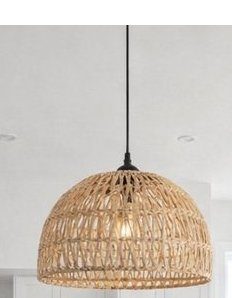 Hemp Rope Woven Pendant Light Woven Light Fixture Boho Chandelier Light Fixture Wicker Pendant Lights Rattan Lights Pendant Dome Wicker Chan