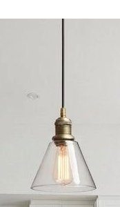 Yosoan 1-Light Vintage Edison Hanging Pendant Light, Mini Funnel Flared Glass Clear Glass Shade for Kitchen Bathroom Porch Living Room Dinni