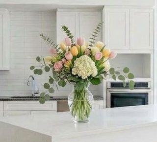 Florielle Artificial Hydrangea Bouquet Fake Silk Flower with Faux Tulips Baby's Breath for Spring Summer Wedding Centerpieces Home Decor Par