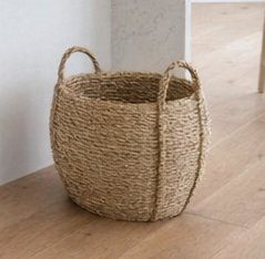 Rattan Grass Woven Flower Basket, Decorative Round Wicker Woven Rope Storage Blanket Basket with Woven Handles,Planter Pot for Living Room,F