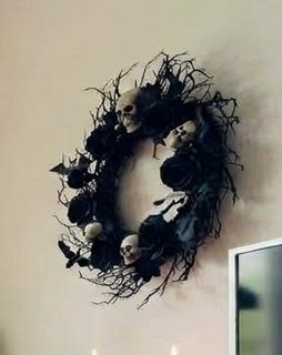 Garvee 18 Inch Halloween Wreath for Front Door, Creepy Gothic Wreath with Spiders and Artificial Roses, Red Purple PVC Fall Porch Decor