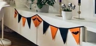 G2PLUS Halloween Bunting Pennant Banners Triangle Flag Black Orange | 36PCS Pre-Strung Reusable 39Ft Burlap Fabric Pennant Banner Bunting fo