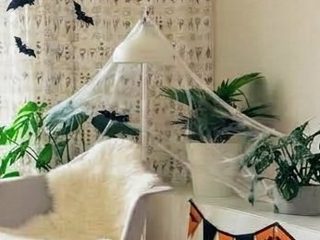 Mudder 2 Pcs Halloween Lamp Shade Cover Black Lace Spider Web Lampshades | Black Lace Spider Web Topper Decoration with 60 Pieces 3D Bat Sti