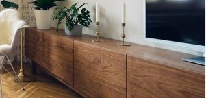 Mid-Century Modern TV Stand for TVs Up to 110", Walnut Wood Media Console with Storage Cabinets, Long Entertainment Center with Cable Manage