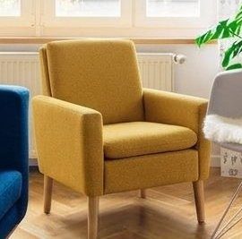 Mid-Century Modern Accent Chair, Linen Fabric Upholstered Comfy Reading Leisure Chair for Living Room, Bedroom, Office, Waiting Room, Wood L