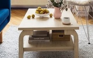 NAFORT Wooden Coffee Table, Modern 2-Tier Center Table with Spacious Tabletop, Open Shelf & Solid Wood Legs, Rustic Sofa Side Table for Livi