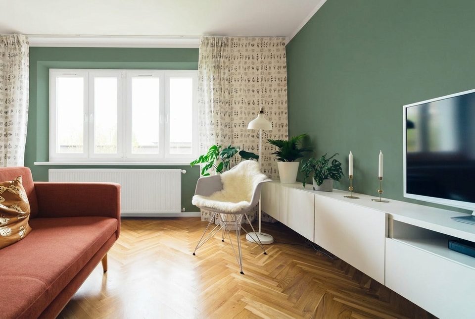 a room after a paint and fabric visualization